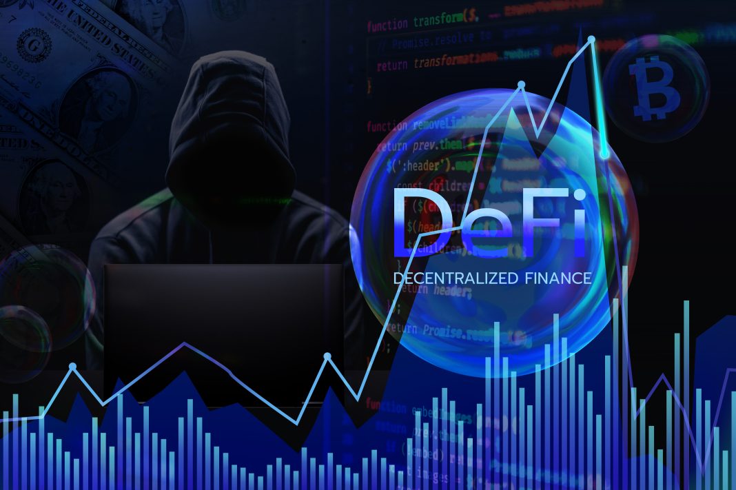 Хакерский флэш-кредит Дефи и пузырь криптовалют - это график линии тренда вверх, децентрализованные финансы DeFi - это пузырь.